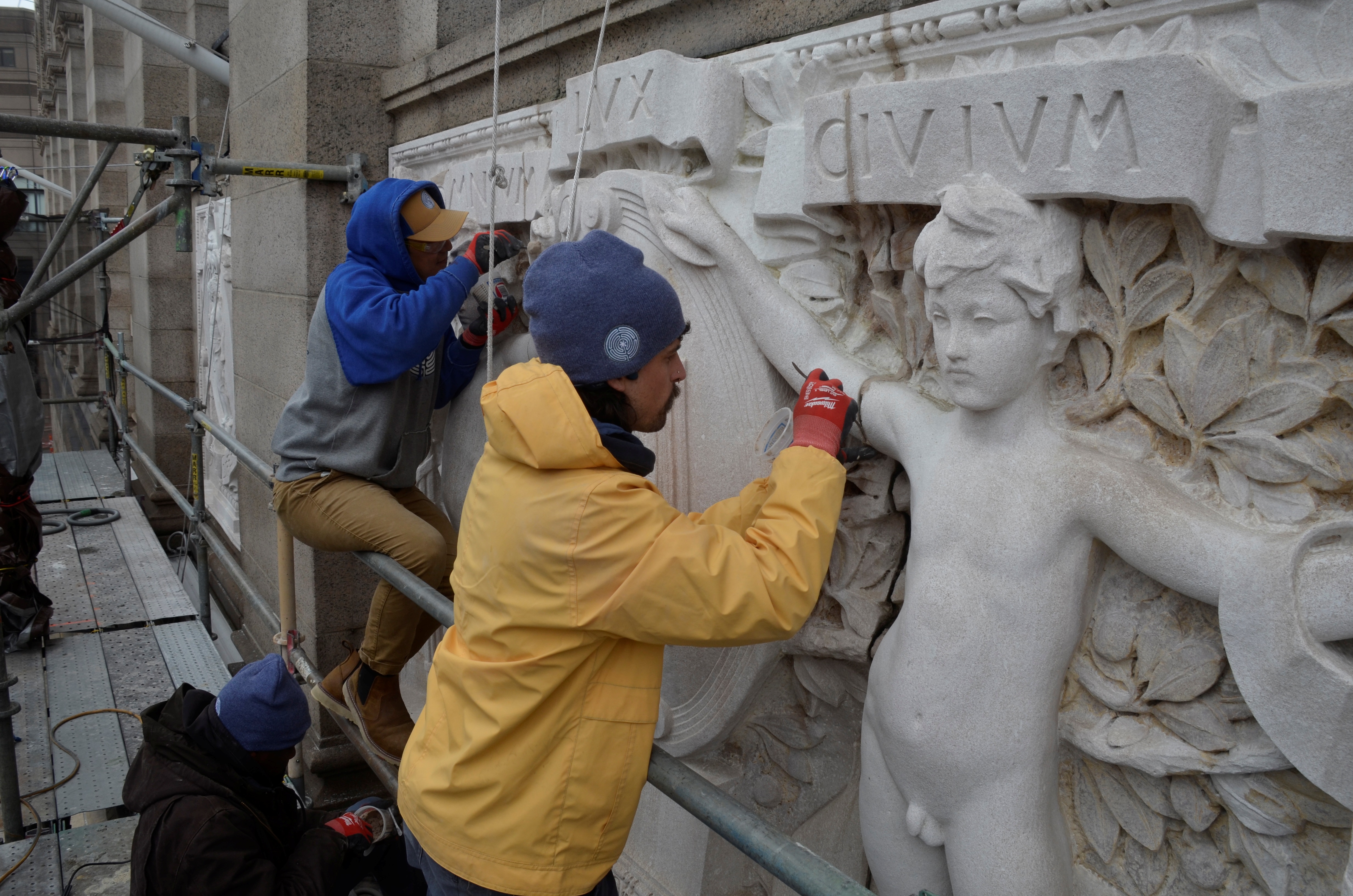 Boston Public Library Facade Seals project by Daedalus Conservation